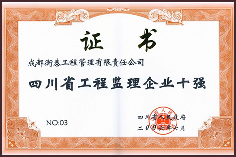 2006年被四川省人民政府评为“四川省工程监理单位十强”